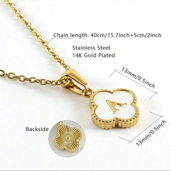14K Gold Plated Stainless Steel Initial Necklaces “S” Four Leaf Clover Necklace - Picture 8 of 12